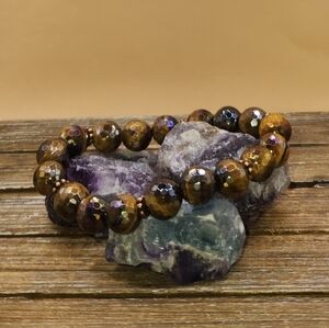 Tigers Eye and Copper Beaded Bracelet